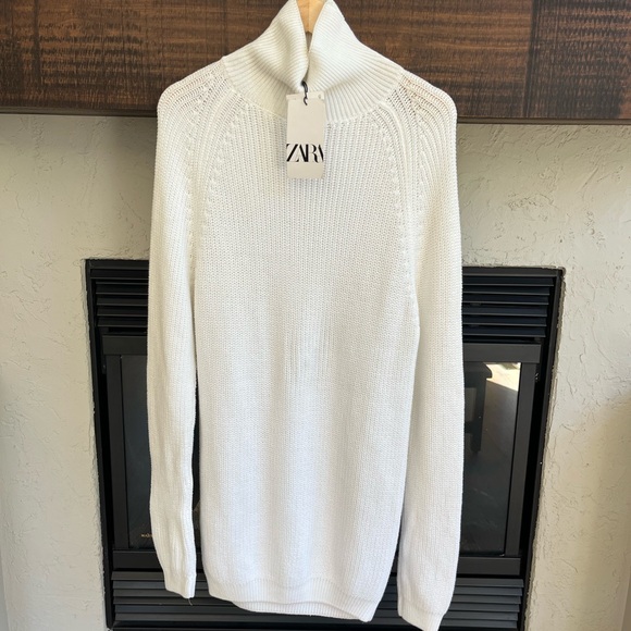 ZARA White Turtleneck Jumper Sweater • Long Slouchy Tunic Dress • Winter White - Picture 3 of 4